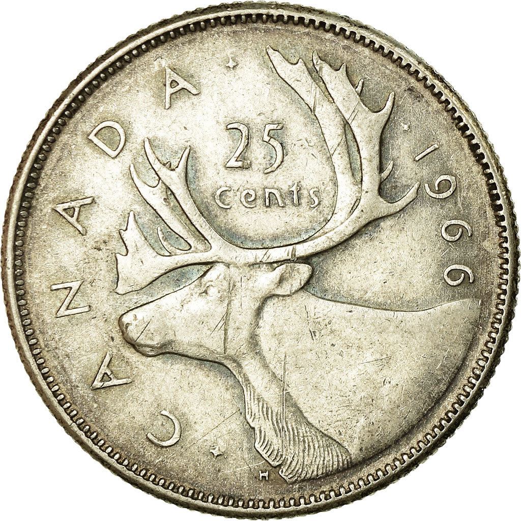 Canada 25 Cents Coin | Queen Elizabeth II | Reindeer | KM62 | 1965 - 1966