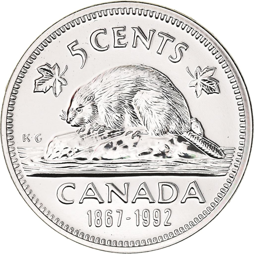 Canada 5 Cents Coin | Queen Elizabeth II | Beaver | Maple Leave | KM205 | 1992