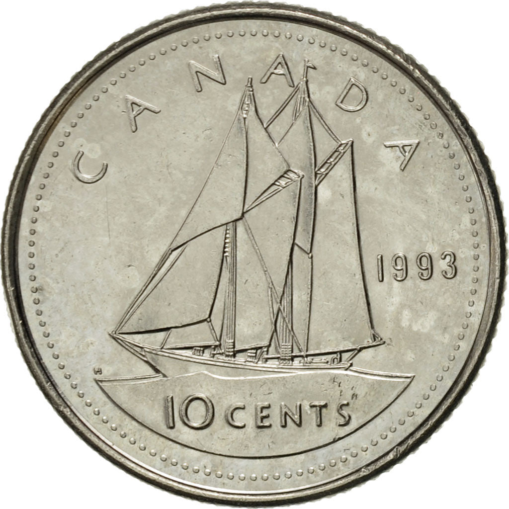 Canada Coin Canadian 10 Cents | Queen Elizabeth II | Bluenose Racing Ship | KM183 | 1990 - 2000