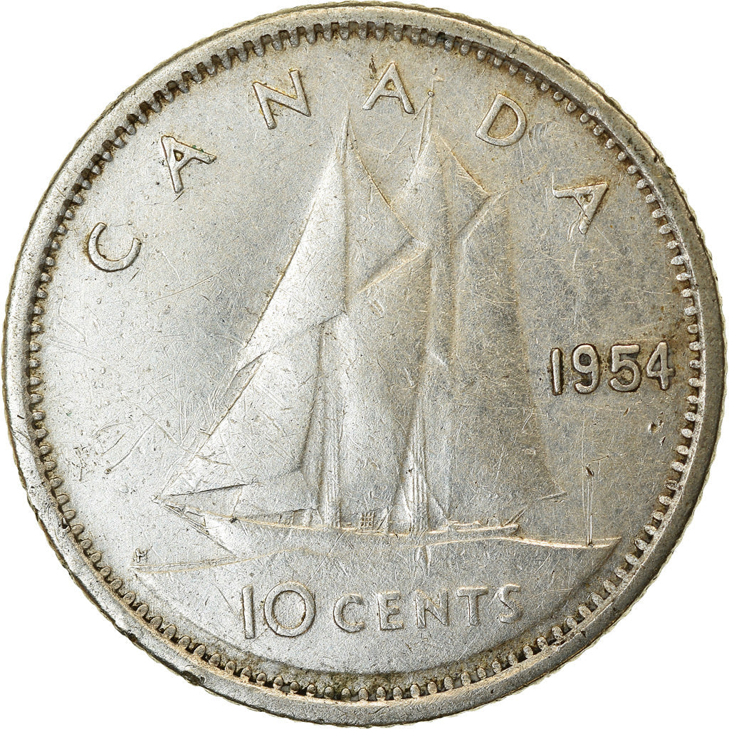 Canada Coin Canadian 10 Cents | Queen Elizabeth II | Bluenose Racing Ship | KM51 | 1953 - 1964