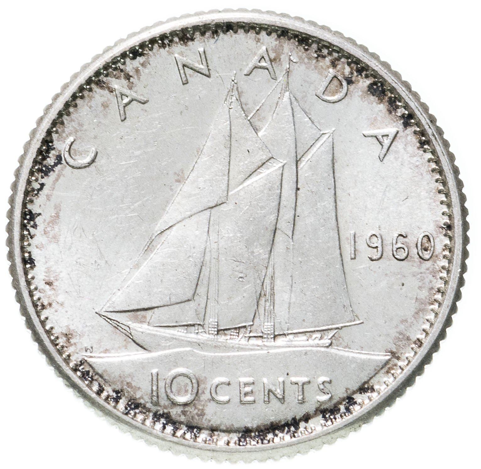 Canada Coin Canadian 10 Cents | Queen Elizabeth II | Bluenose Racing Ship | KM51 | 1953 - 1964