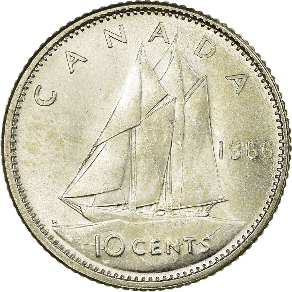 Canada Coin Canadian 10 Cents | Queen Elizabeth II | Bluenose Racing Ship | KM61 | 1965 - 1966