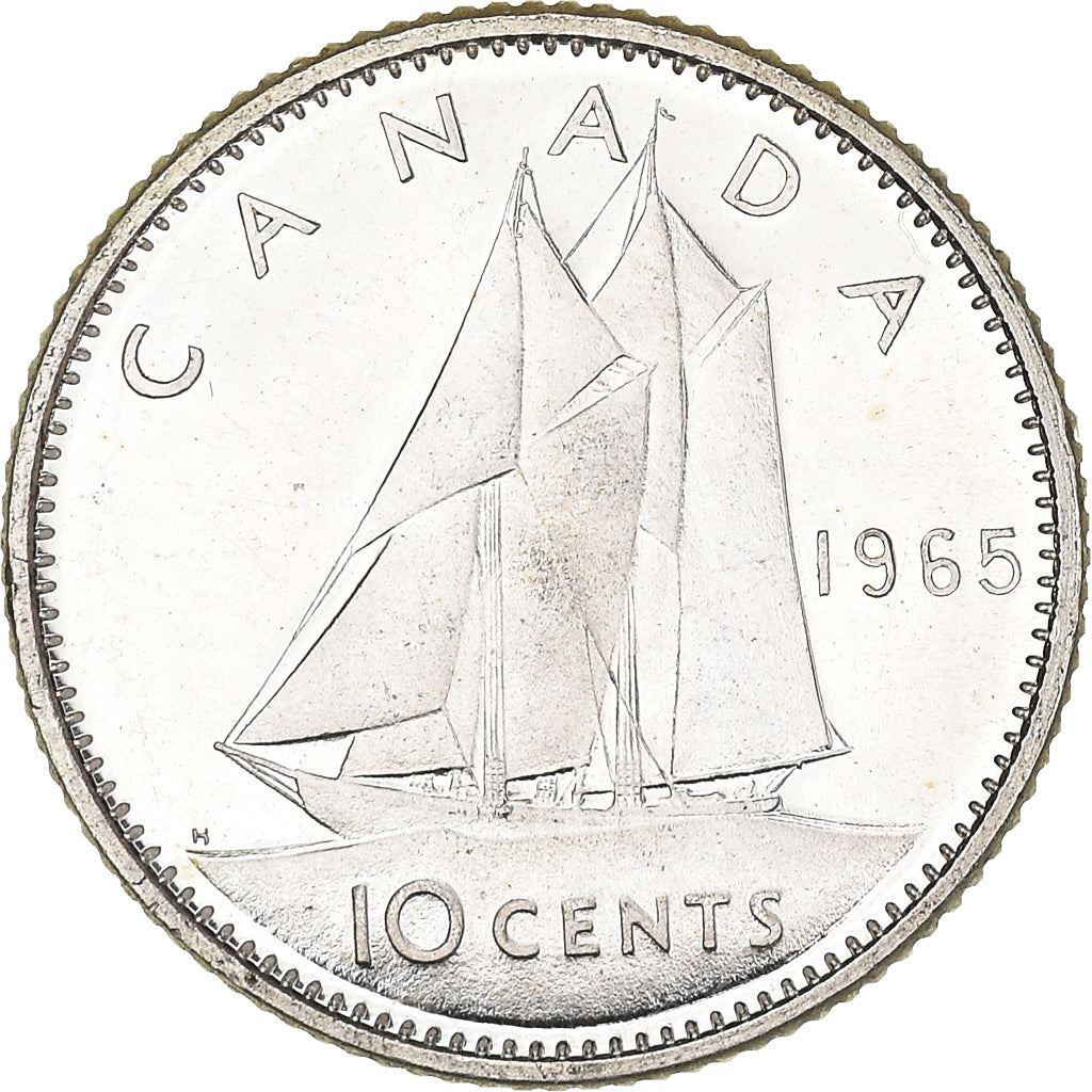 Canada Coin Canadian 10 Cents | Queen Elizabeth II | Bluenose Racing Ship | KM61 | 1965 - 1966