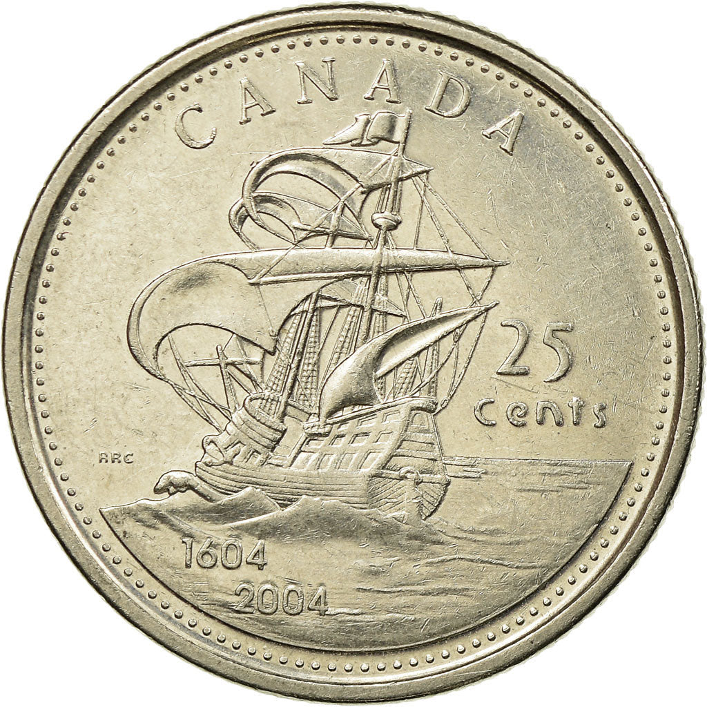 Canada Coin Canadian 25 Cents | Elizabeth II | Saint Croix Island | Sailing Ship | KM628 | 2004