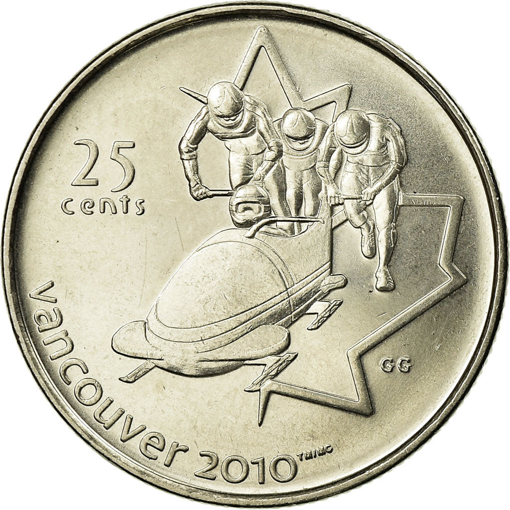 Canada Coin Canadian 25 Cents | Queen Elizabeth II | Bobsleigh | KM841 | 2008