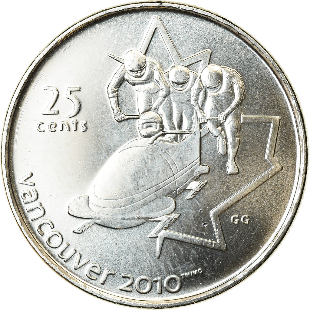 Canada Coin Canadian 25 Cents | Queen Elizabeth II | Bobsleigh | KM841 | 2008