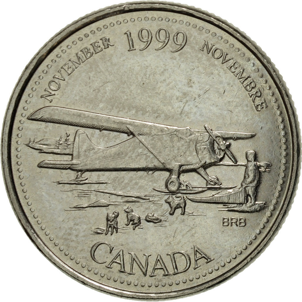 Canada Coin Canadian 25 Cents | Queen Elizabeth II | Bush Plane | KM352 | 1999