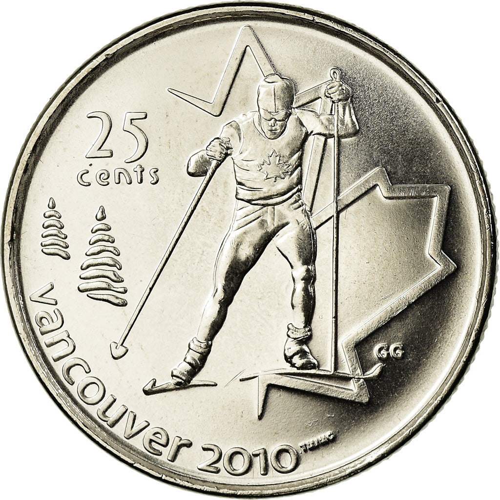 Canada Coin Canadian 25 Cents | Queen Elizabeth II | Cross Country Skiing | Maple Leaf | KM840 | 2009