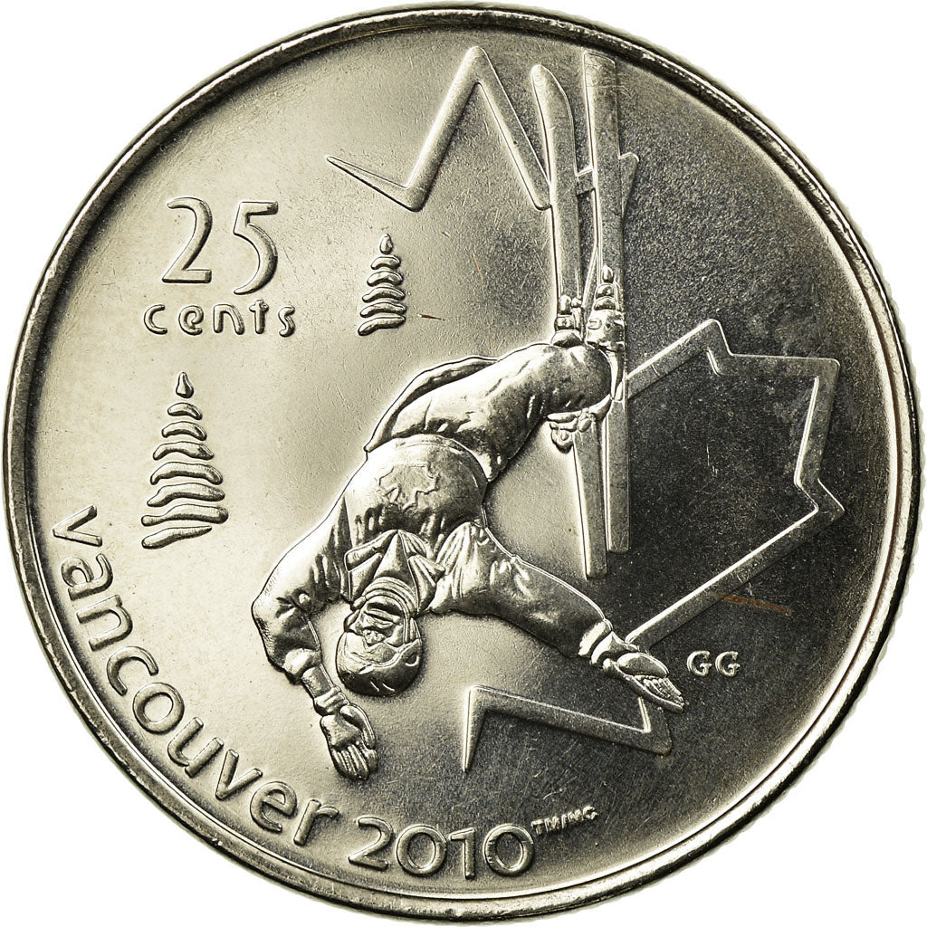 Canada Coin Canadian 25 Cents | Queen Elizabeth II | Freestyle skiing | KM765 | 2008