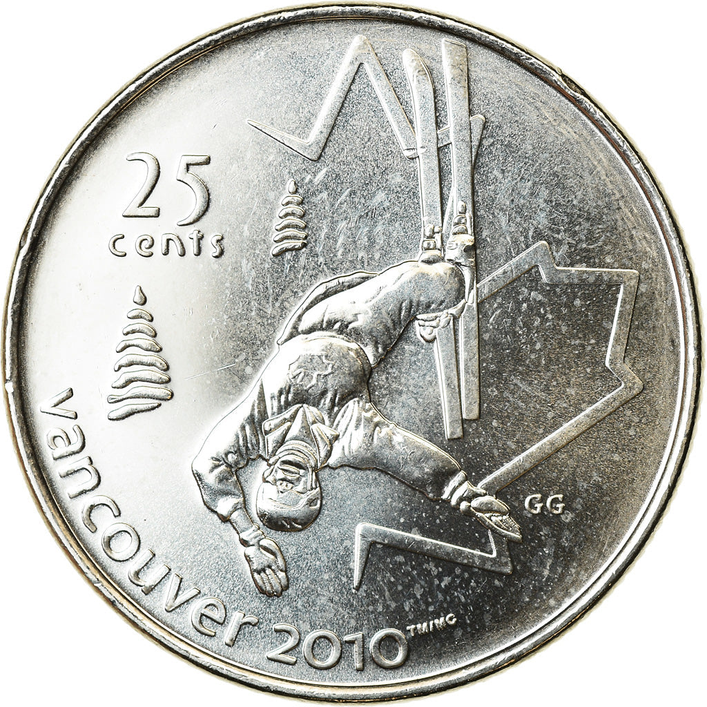 Canada Coin Canadian 25 Cents | Queen Elizabeth II | Freestyle skiing | KM765 | 2008