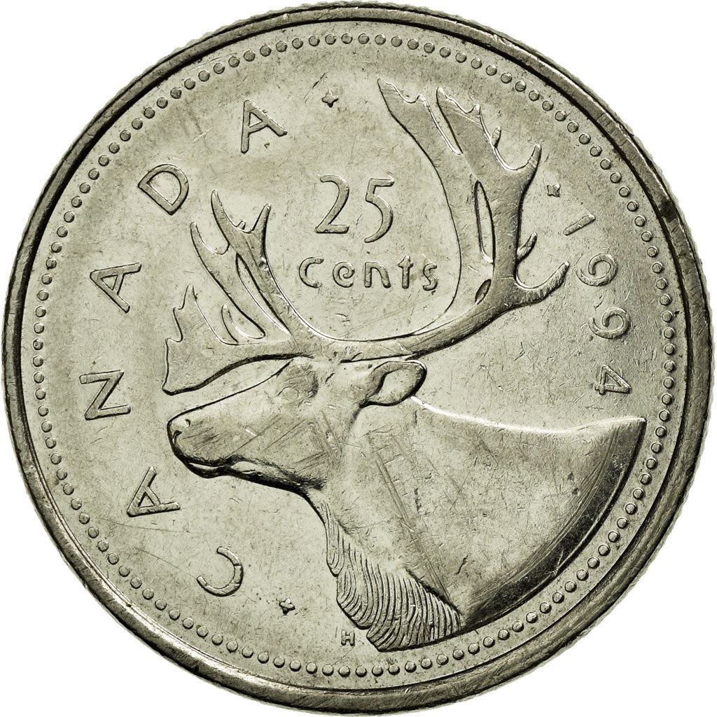 Canada Coin Canadian 25 Cents | Queen Elizabeth II | Reindeer | KM184 | 1990 - 2001