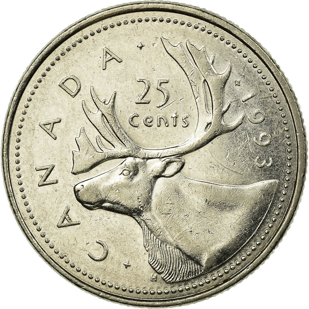 Canada Coin Canadian 25 Cents | Queen Elizabeth II | Reindeer | KM184 | 1990 - 2001