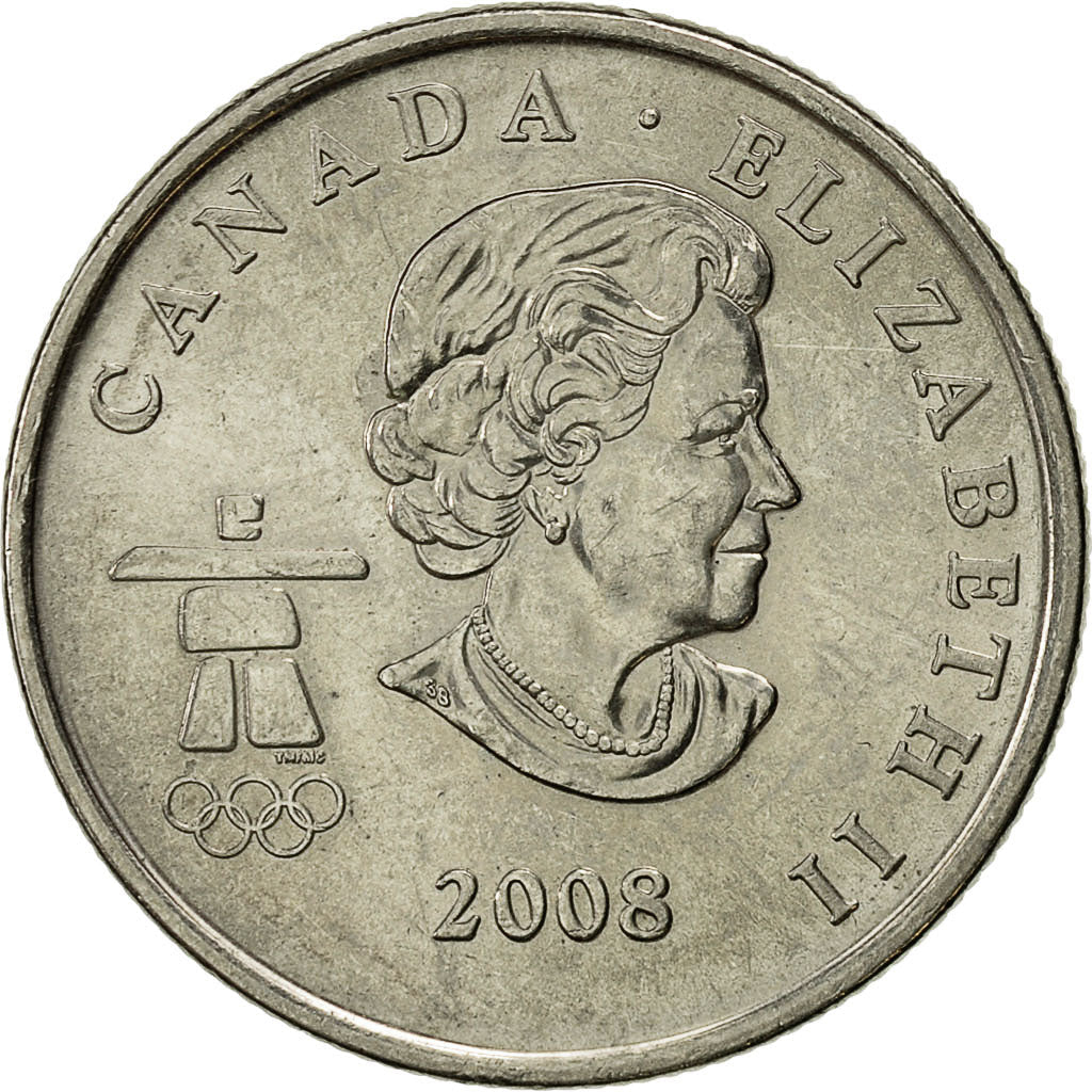 Canada Coin Canadian 25 Cents | Queen Elizabeth II | Snowboarding | KM768 | 2008