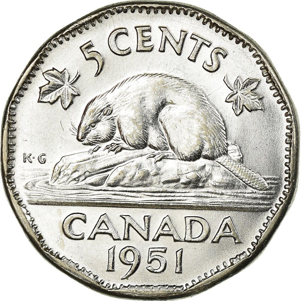 Canada Coin Canadian 5 Cents | King George VI | Beaver | Maple Leave | KM42a | 1951 - 1952