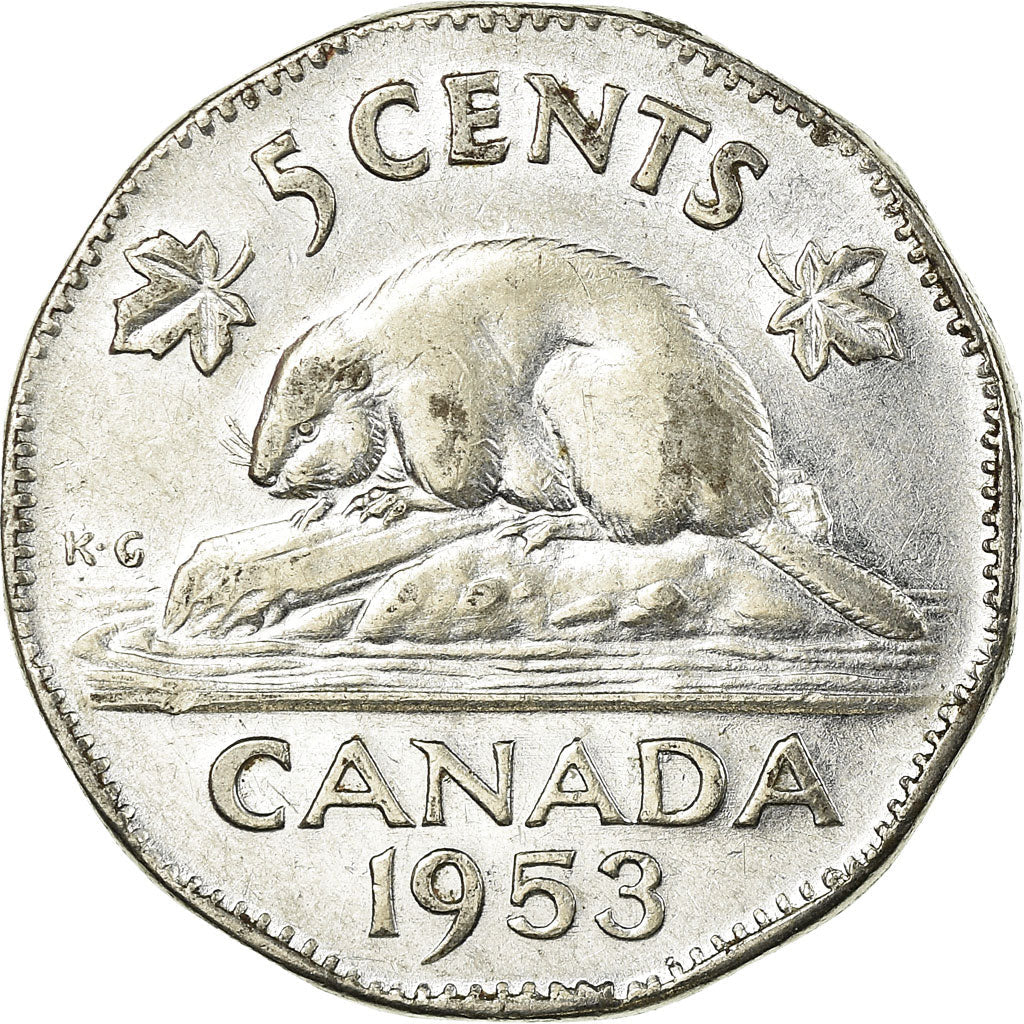 Canada Coin Canadian 5 Cents | Queen Elizabeth II | Beaver | Maple Leave | KM50 | 1953 - 1954