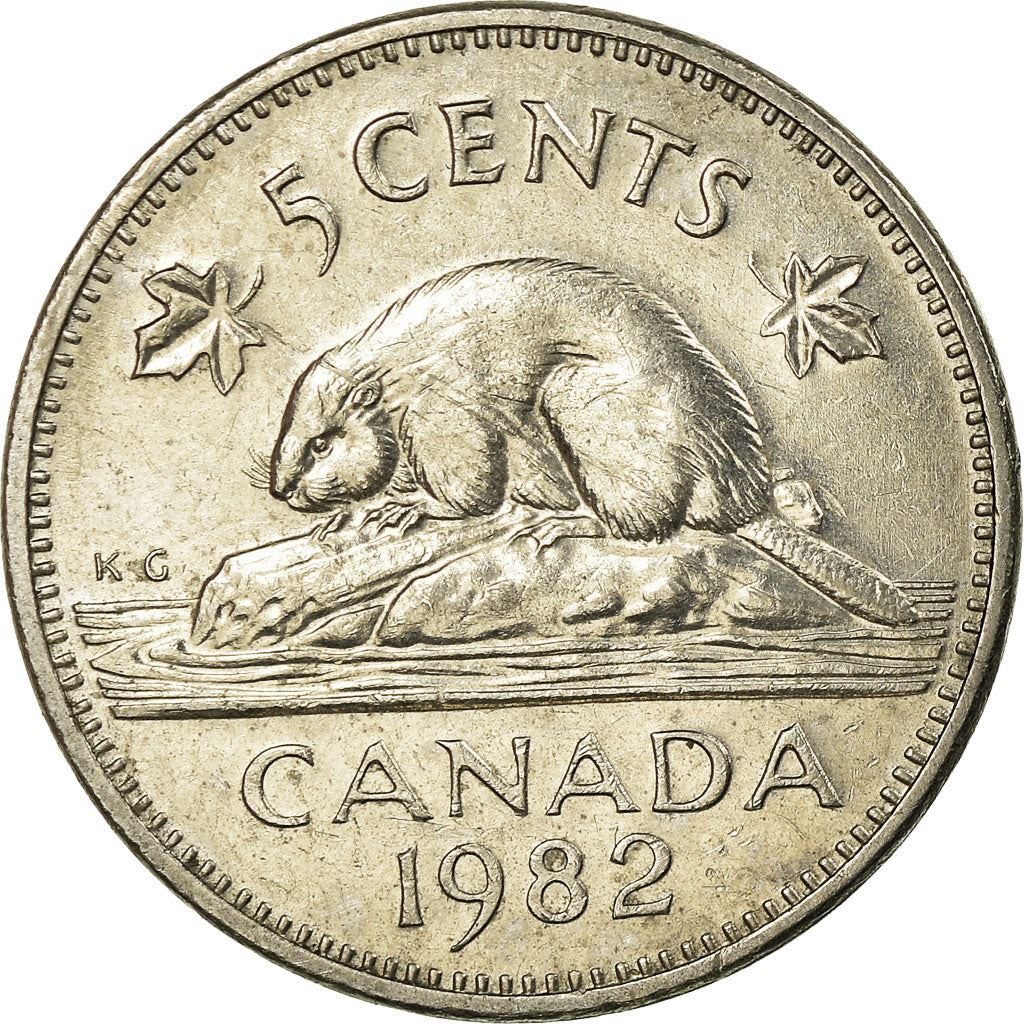 Canada Coin Canadian 5 Cents | Queen Elizabeth II | Beaver | Maple Leave | KM60.2a | 1982 - 1989