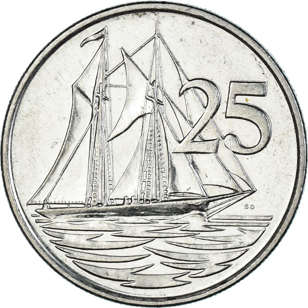 Cayman Islands | 25 Cents Coin | Schooner "Kirk B" | Elizabeth II | Km:134 | 1999 - 2019