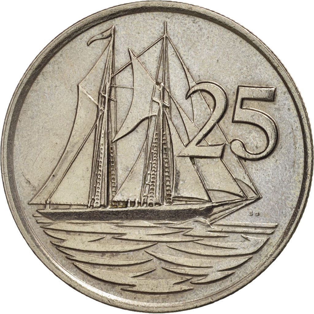 Cayman Islands | 25 Cents Coin | Schooner "Kirk B" | Elizabeth II | Km:4 | 1972 - 1986