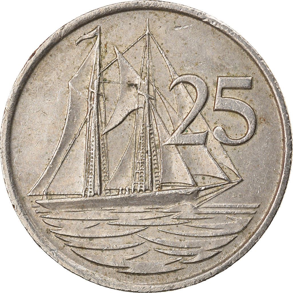 Cayman Islands | 25 Cents Coin | Schooner "Kirk B" | Elizabeth II | Km:90 | 1987 - 1990