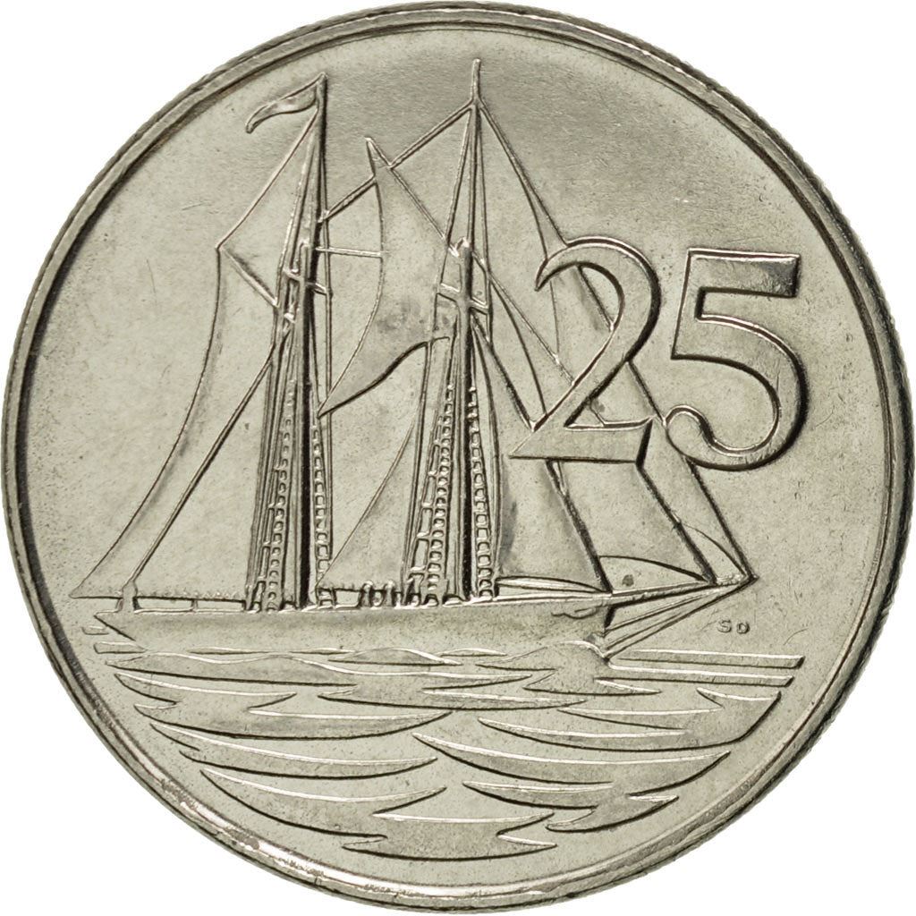 Cayman Islands | 25 Cents Coin | Schooner "Kirk B" | Elizabeth II | Km:90A | 1992 - 1996