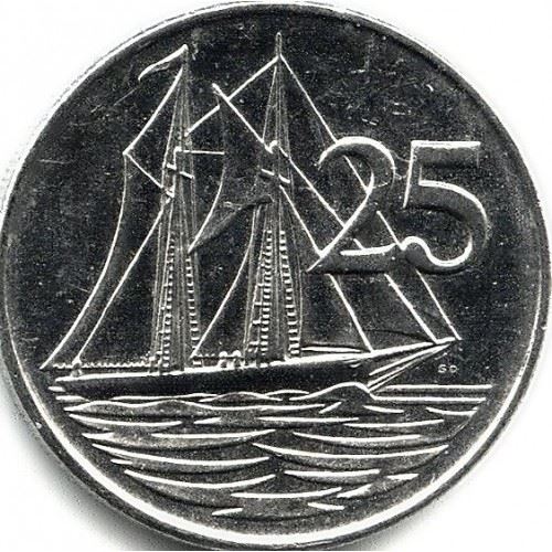 Cayman Islands | 25 Cents Coin | Schooner "Kirk B" | Elizabeth II | Km:90A | 1992 - 1996