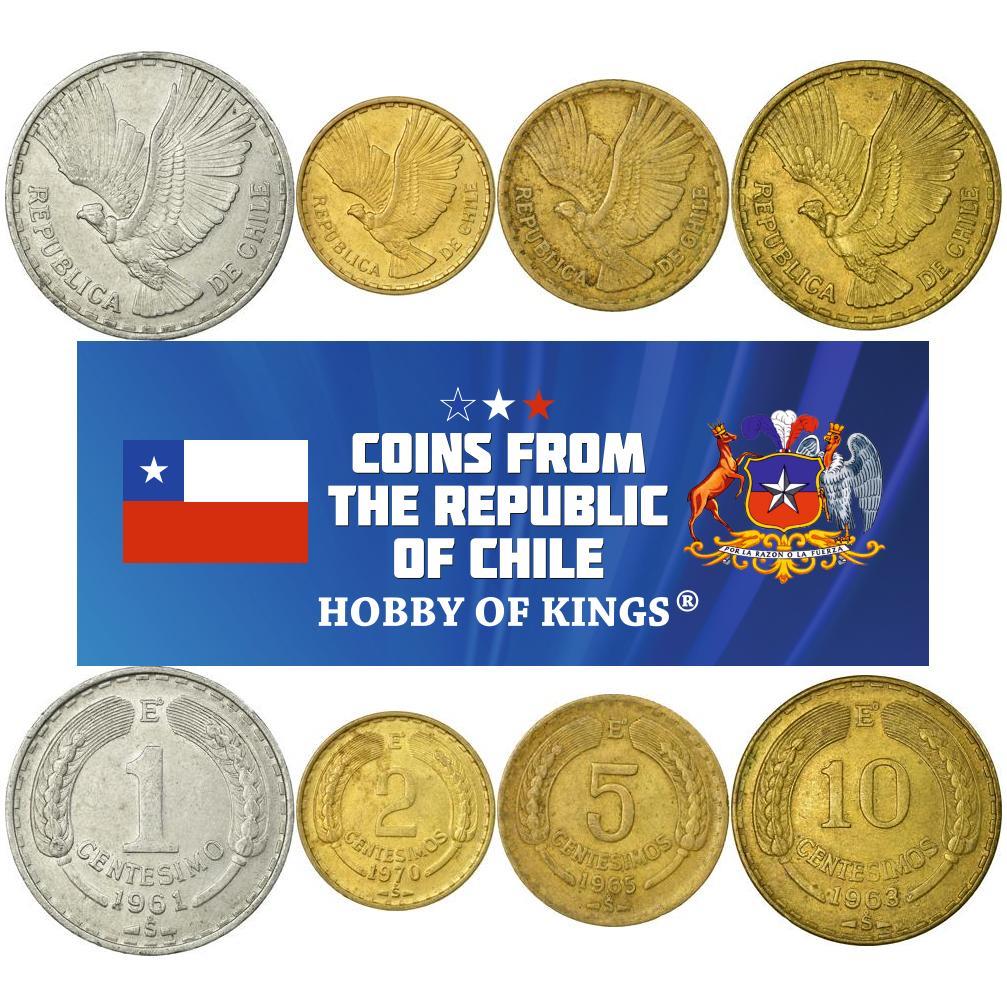 Chile 4 Coin Set 1 2 5 10 Centésimos | KM 192 193 191 193 | 1960 - 1970