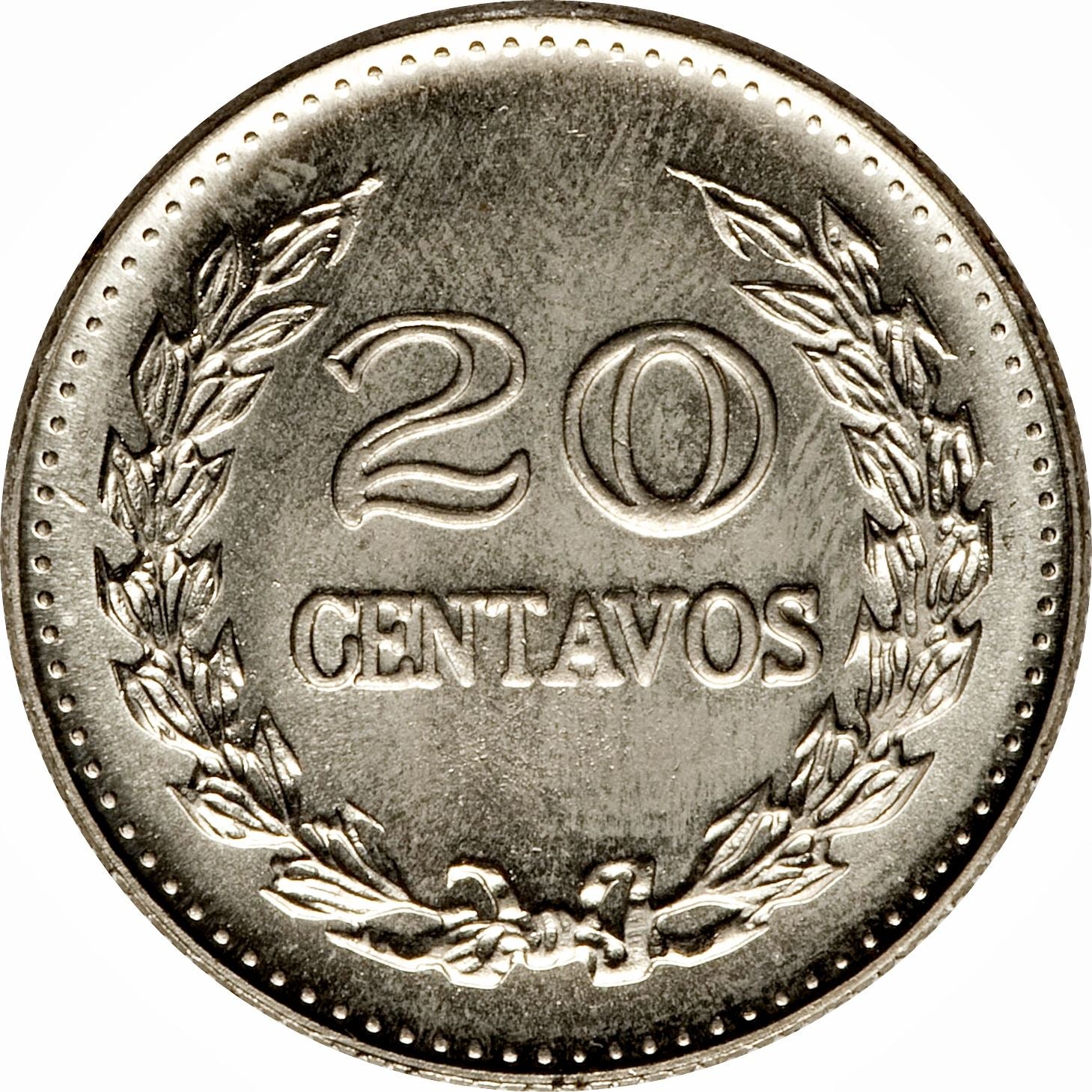 Colombia | 20 Centavos Coin | Francisco de Paula Santander | Wreath Coin | 1969 - 1970