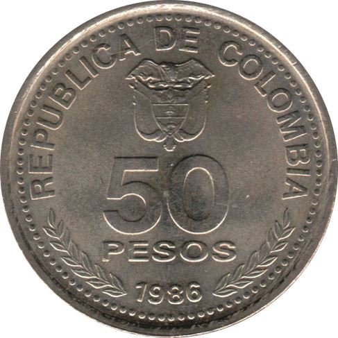 Colombia 50 Pesos National Constitution | Capitolio Nacional | 1986 - 1989