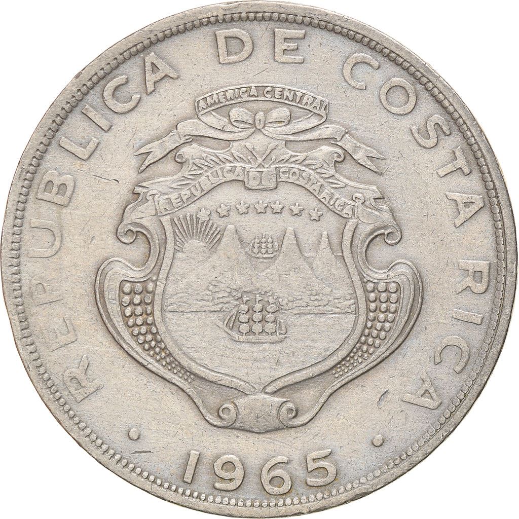 Costa Rica 1 Colon Coin | Stars | Volcno | Ship | Sun | KM186.2 | 1965 - 1978