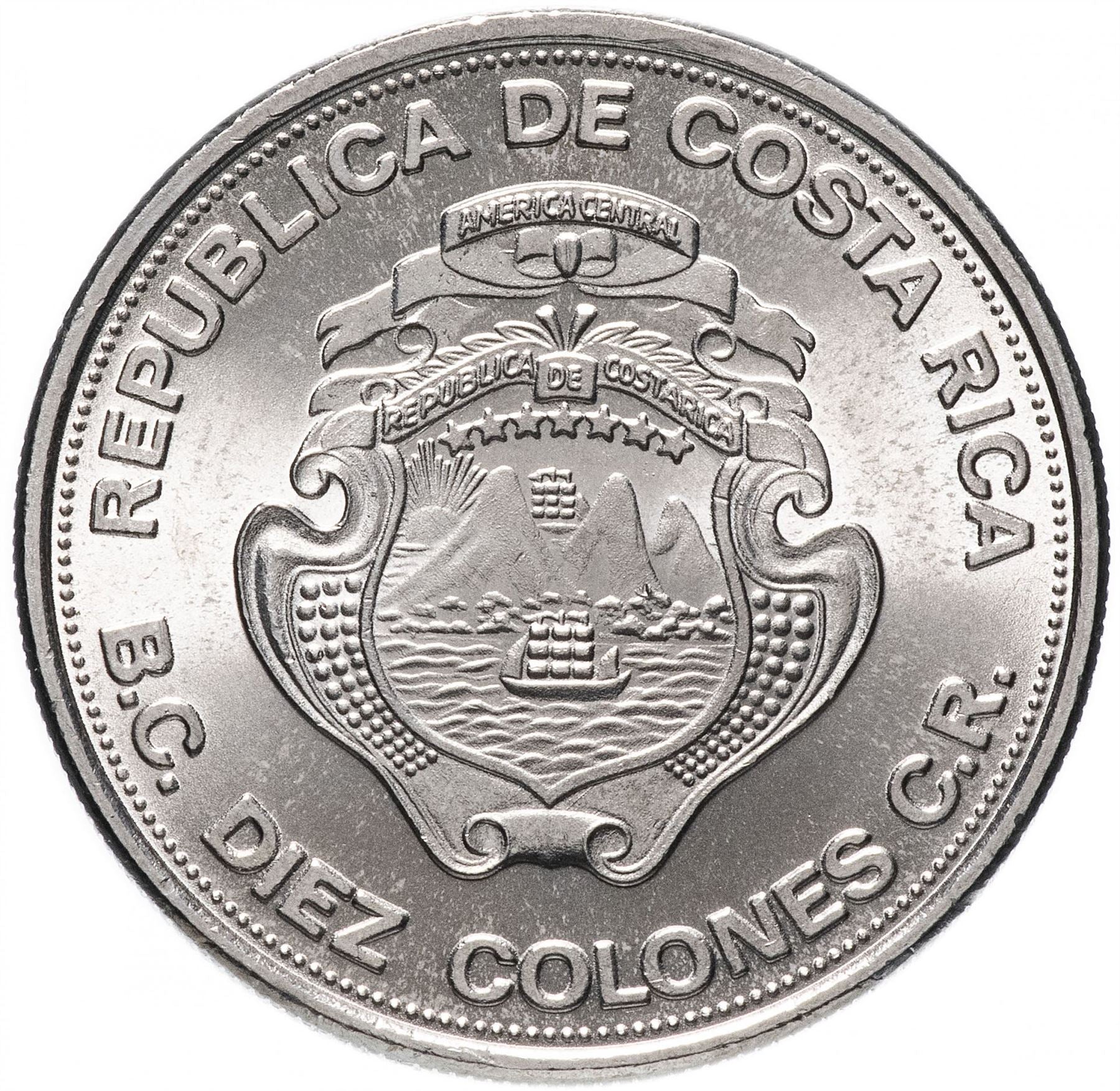 Costa Rica 10 Colones Coin | Tree | Crown | Volcno | KM204 | 1975