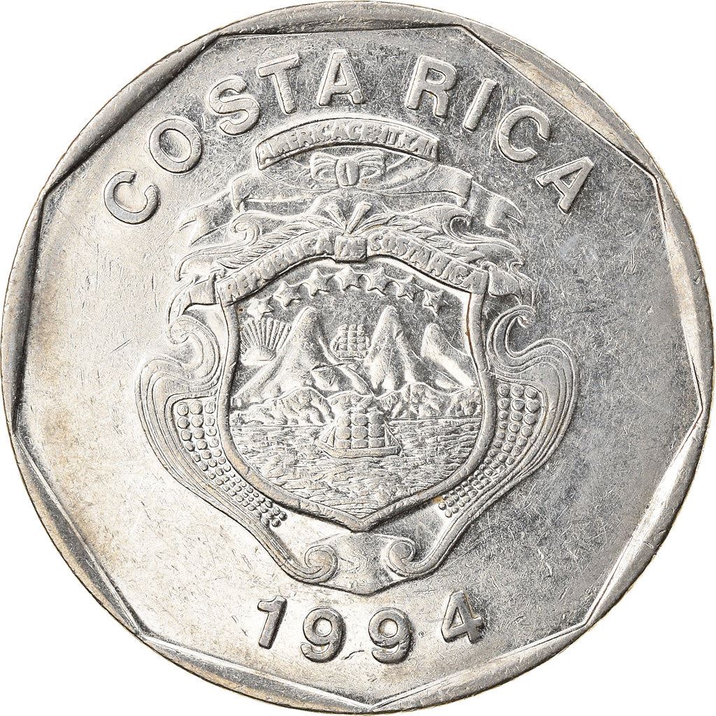 Costa Rica 20 Colones Coin | Stars | Volcno | Ship | Sun | KM216.3 | 1994