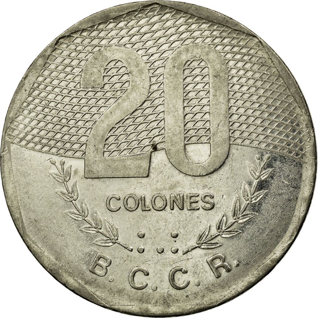 Costa Rica 20 Colones Coin | Stars | Volcno | Ship | Sun | KM216.3 | 1994