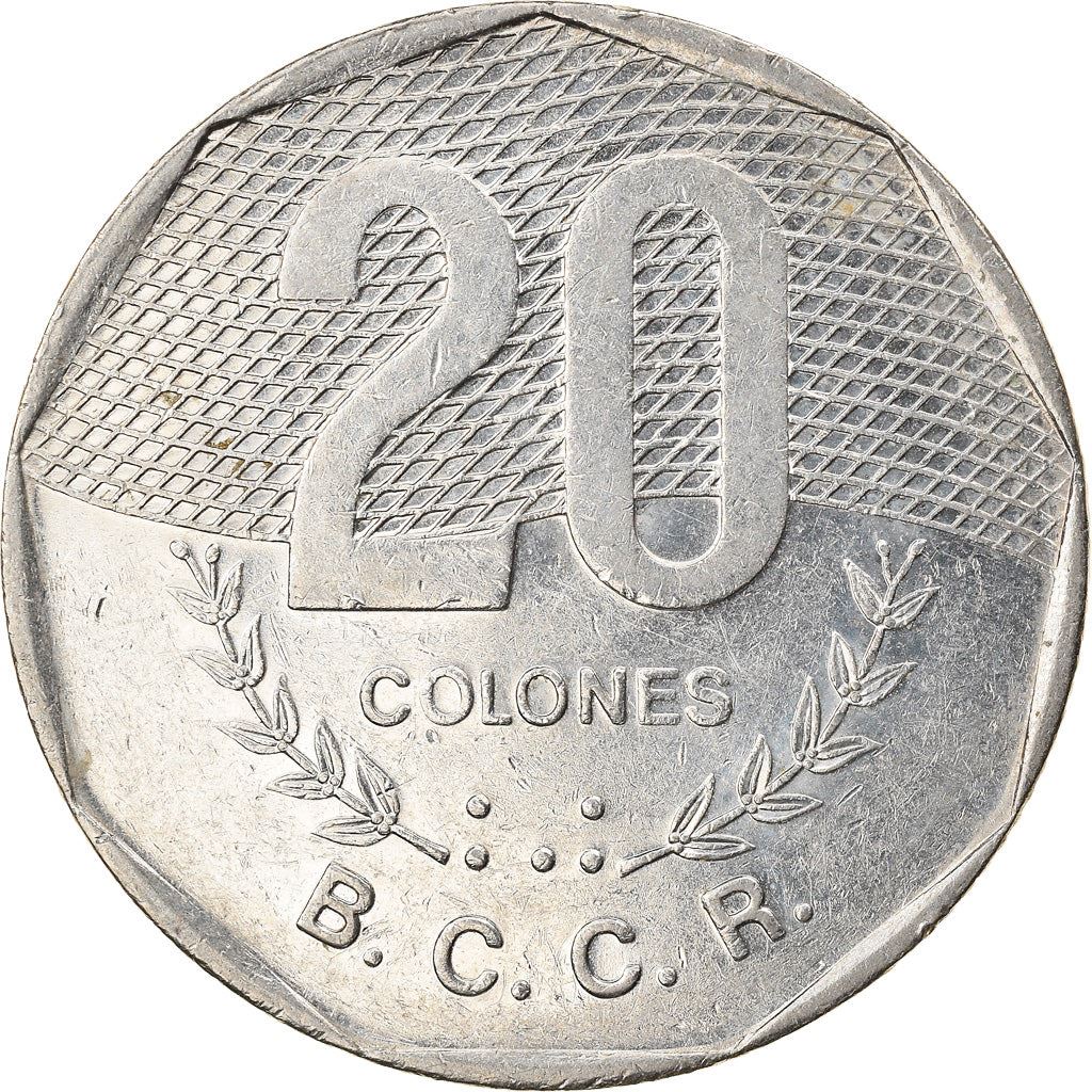 Costa Rica 20 Colones Coin | Stars | Volcno | Ship | Sun | KM216.3 | 1994