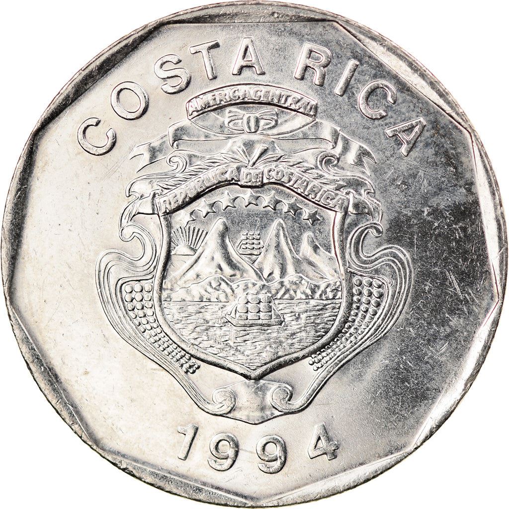 Costa Rica 20 Colones Coin | Stars | Volcno | Ship | Sun | KM216.3 | 1994