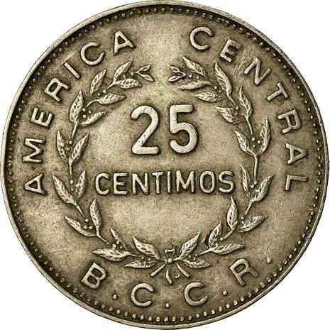 Costa Rica 25 Centimos Coin | Stars | Volcno | Ship | Sun | KM188.1 | 1967 - 1978