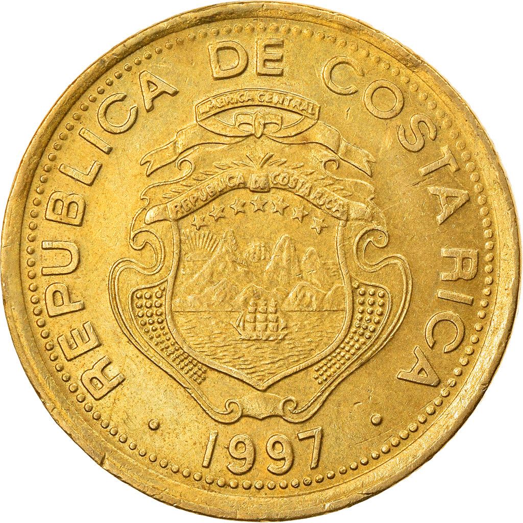 Costa Rica 5 Colones Coin | Stars | Volcno | Ship | Sun | KM227a | 1997