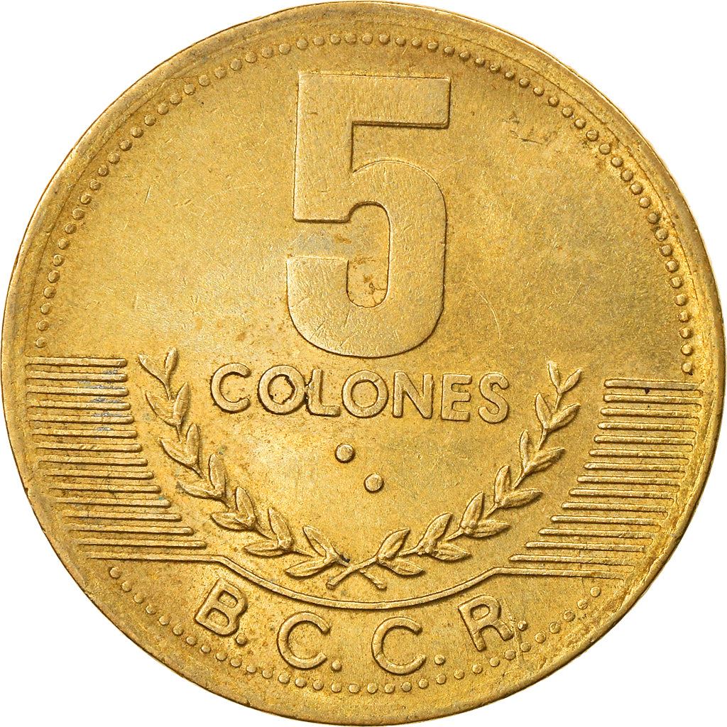 Costa Rica 5 Colones Coin | Stars | Volcno | Ship | Sun | KM227a | 1997