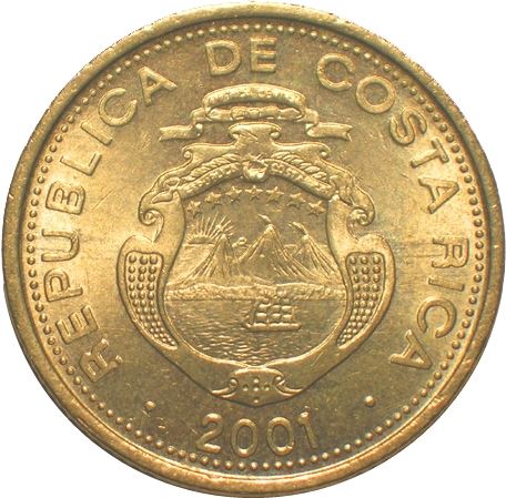 Costa Rica Coin | 25 Colones | Stars | Volcno | Ship | Sun | KM229a | 2001 - 2003