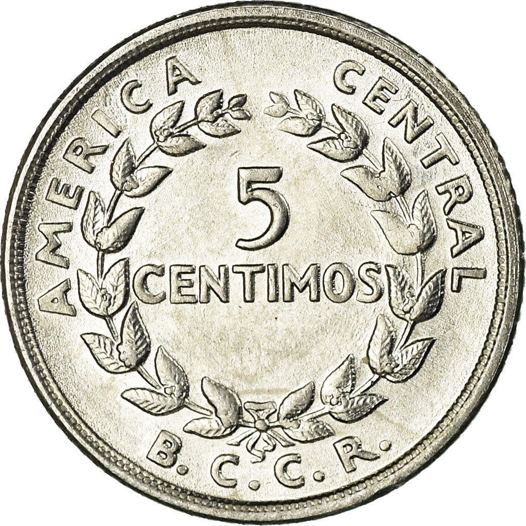 Costa Rica Coin | 5 Céntimos | Stars | Volcno | Ship | Sun | KM184.1a | 1953 - 1967