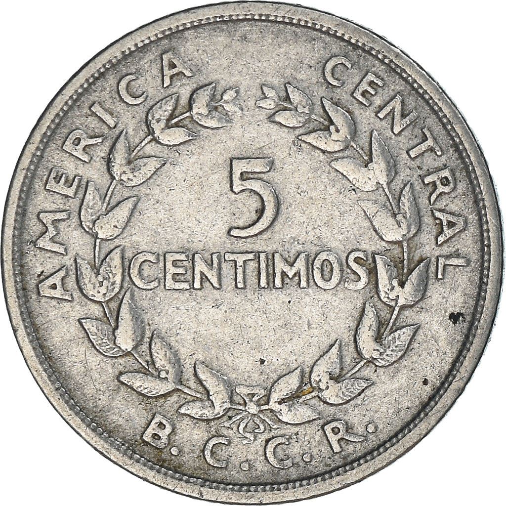 Costa Rica Coin | 5 Céntimos | Stars | Volcno | Ship | Sun | KM184.1a | 1953 - 1967