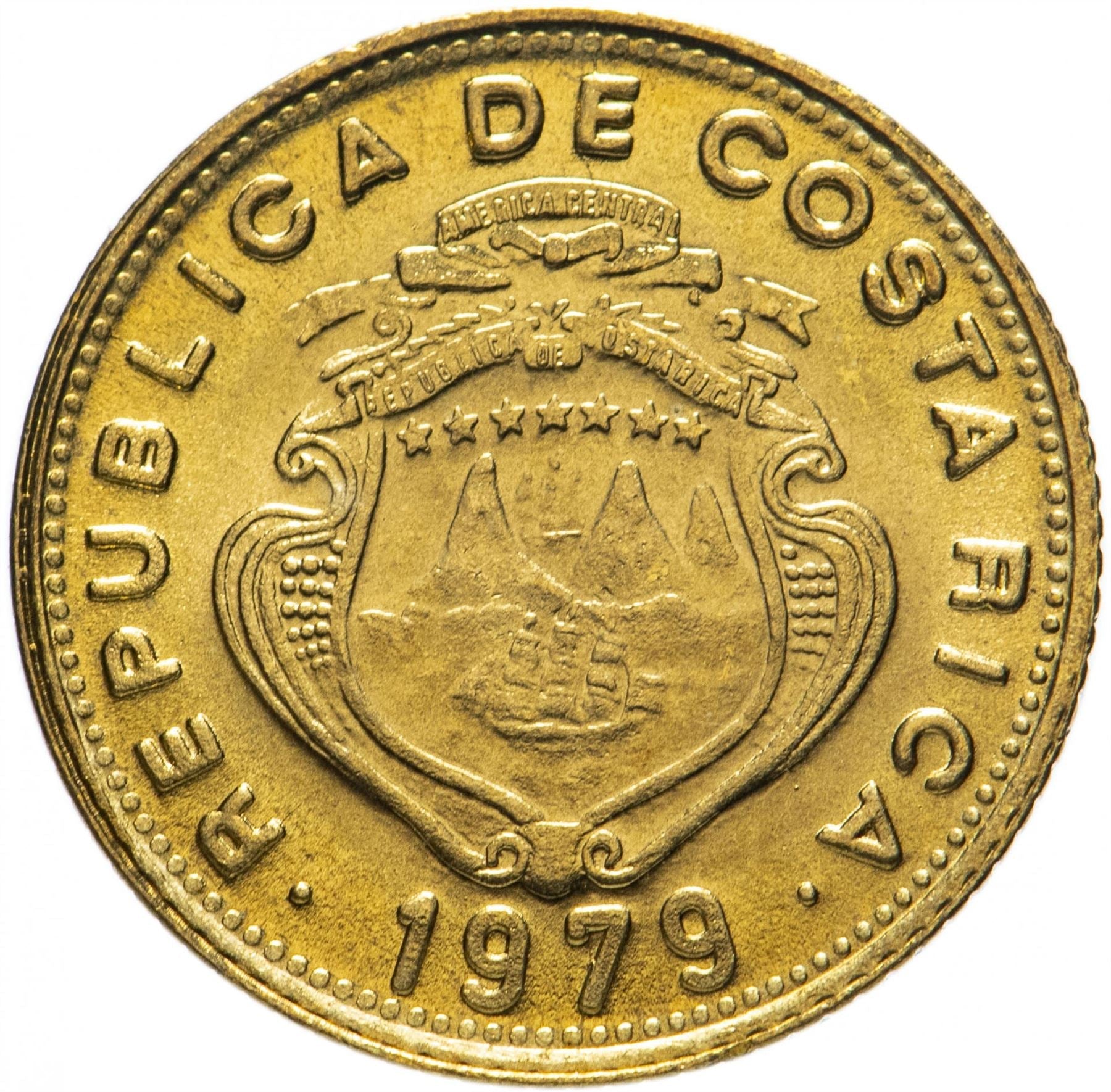 Costa Rica Coin | 5 Céntimos | Stars | Volcno | Ship | Sun | KM184.3a | 1979