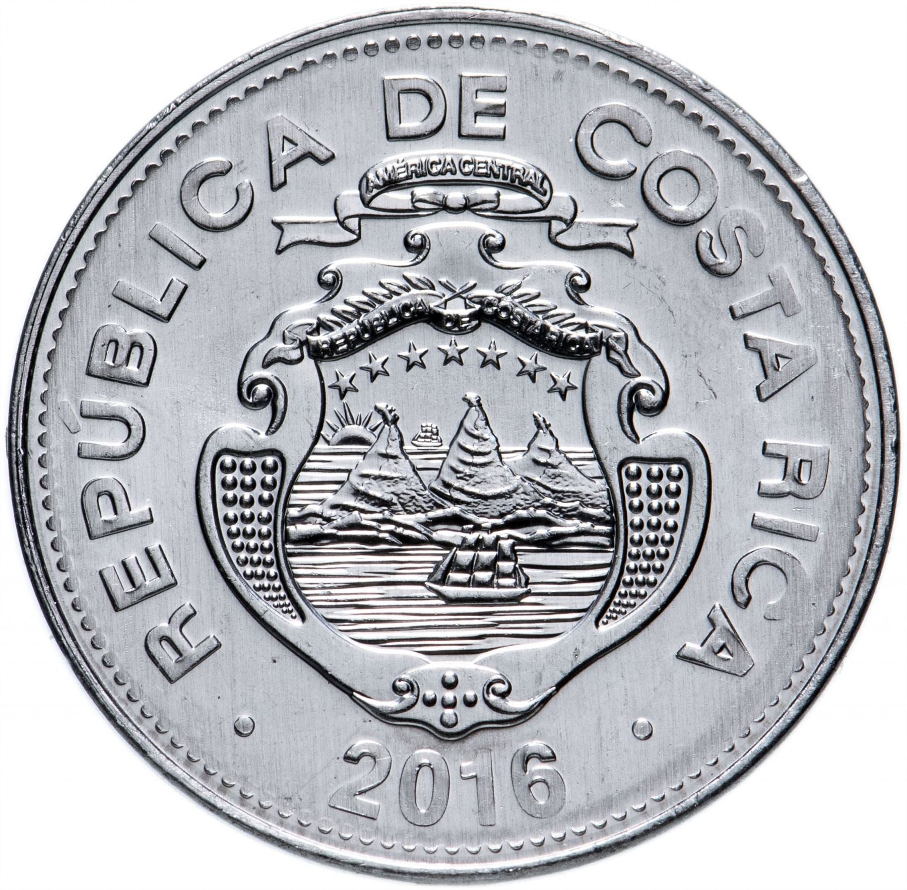 Costa Rica Coin | 5 Colones | Stars | Volcno | Ship | Sun | KM227b | 2005 - 2016