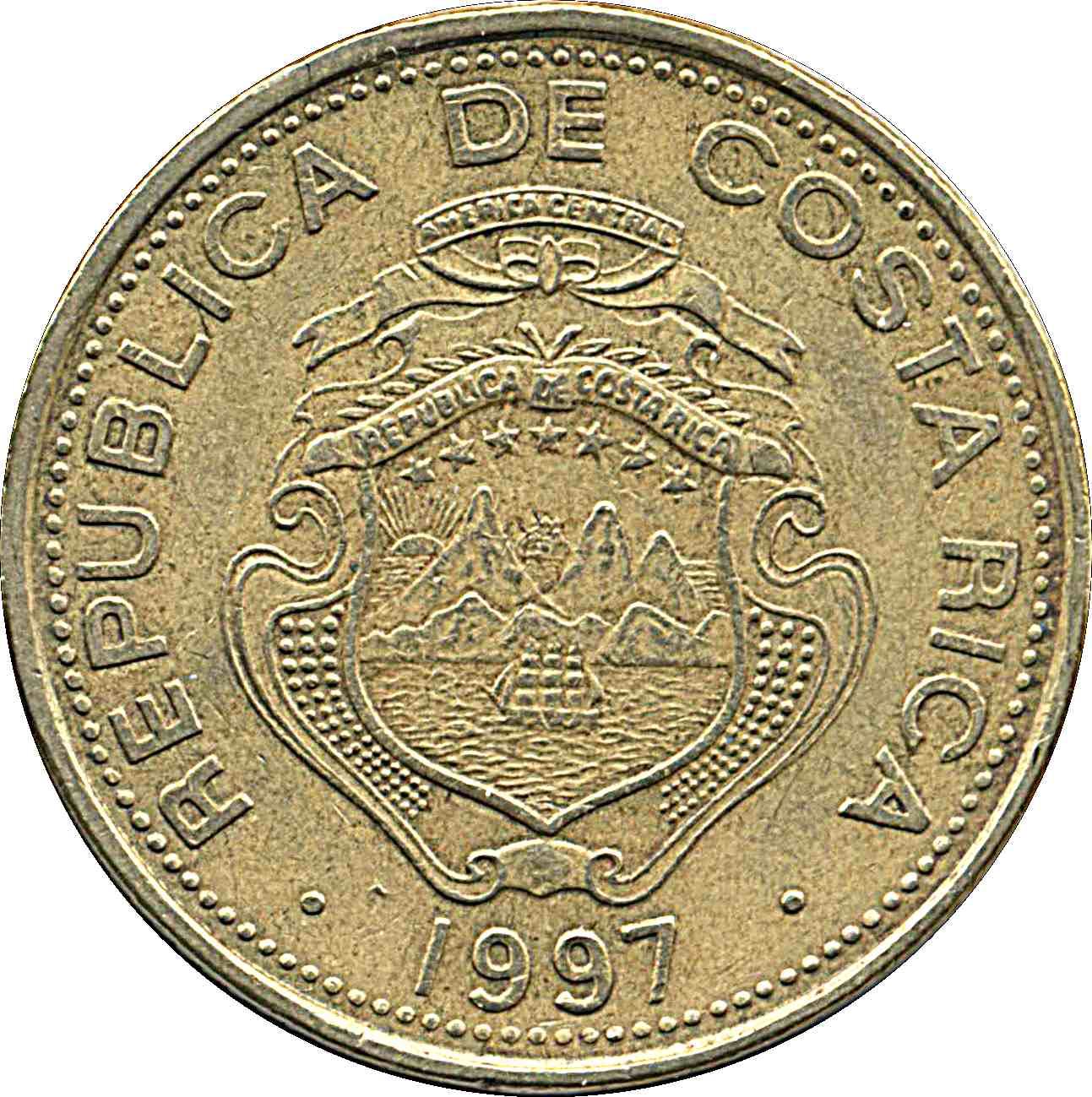 Costa Rica Coin | 50 Colones | Stars | Volcno | Ship | Sun | KM231 | 1997