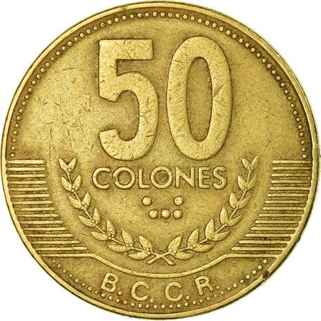 Costa Rica Coin | 50 Colones | Stars | Volcno | Ship | Sun | KM231.1 | 1999