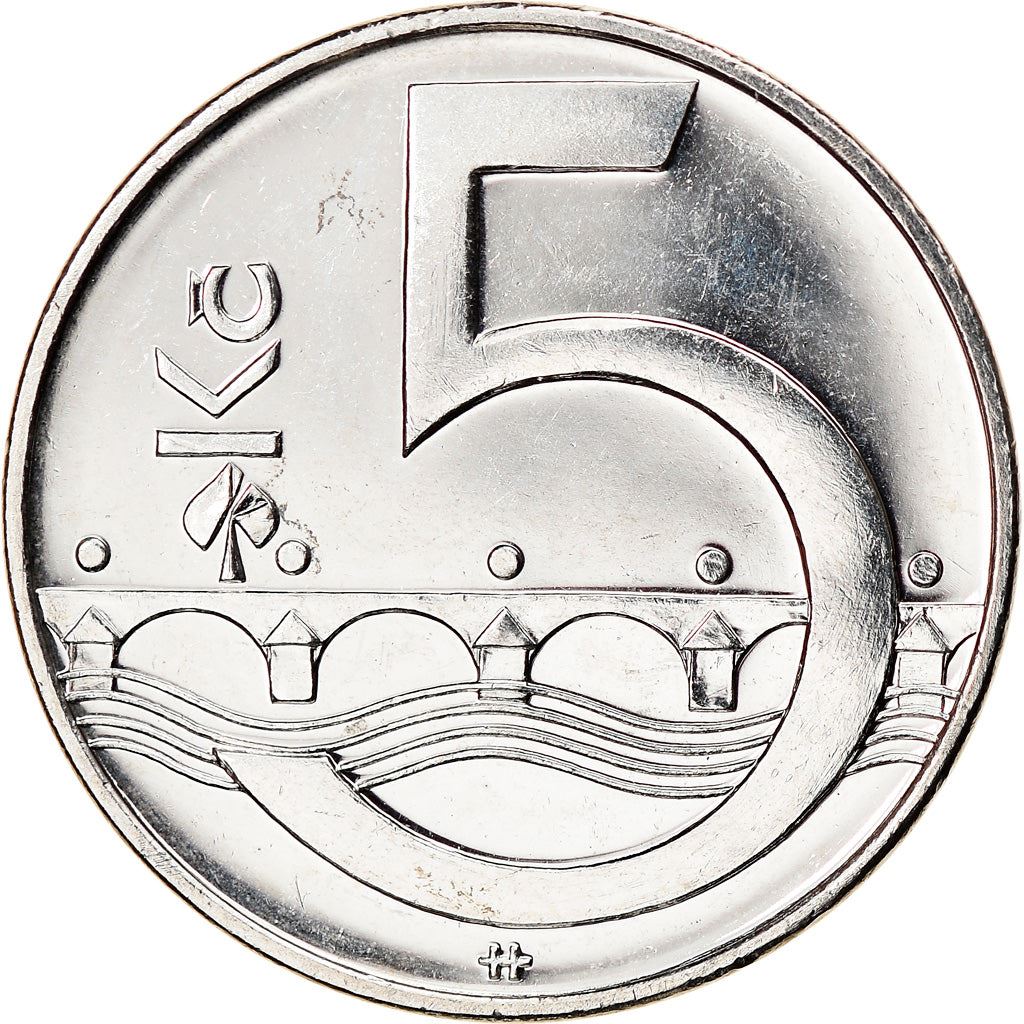 Czech Republic | 5 Korun Coin | Lion | Charles Bridges | Vltava River | KM8 | 1993 - 2021