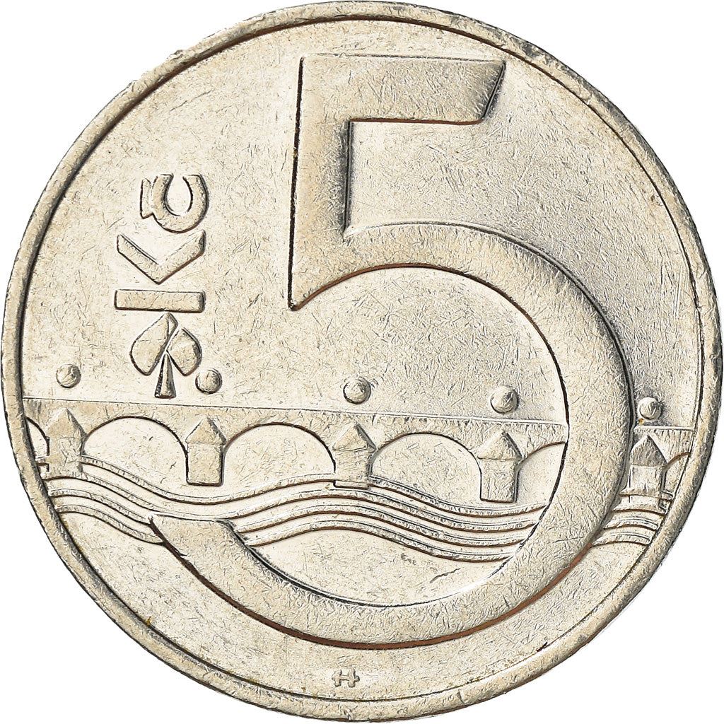 Czech Republic | 5 Korun Coin | Lion | Charles Bridges | Vltava River | KM8 | 1993 - 2021