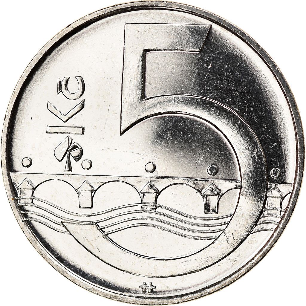 Czech Republic | 5 Korun Coin | Lion | Charles Bridges | Vltava River | KM8 | 1993 - 2021