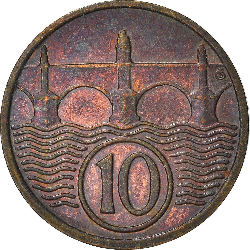 Czechoslovakia | 10 Haleru Coin | Charles Bridge | Prague | KM3 | 1922 - 1938