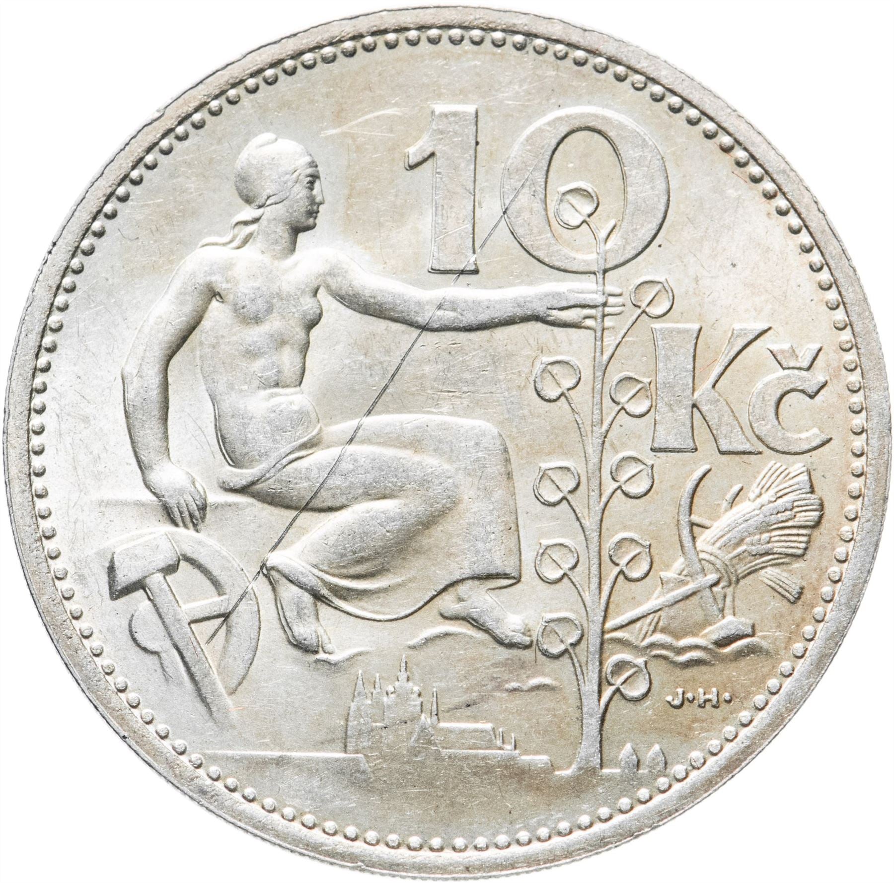 Czechoslovakia | 10 Korun Coin | Lime Tree | KM15 | 1930 - 1933