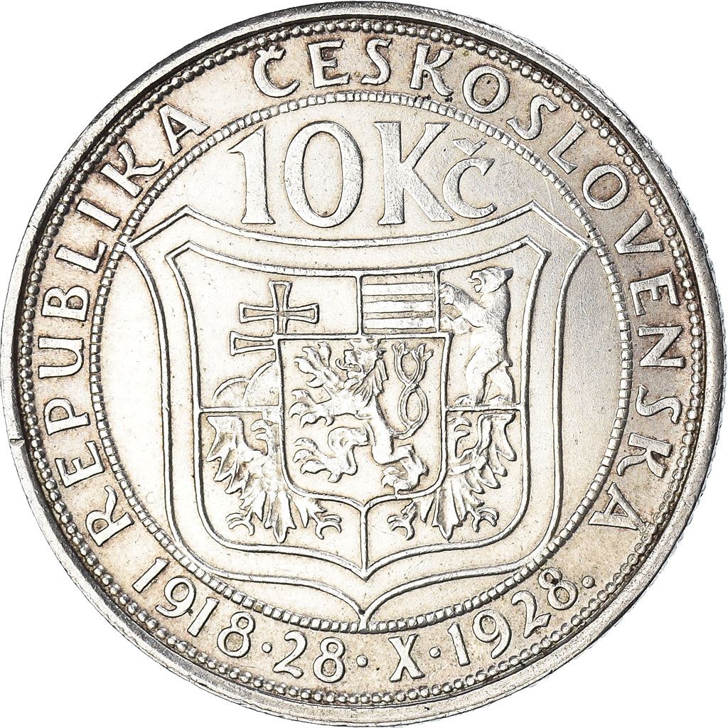 Czechoslovakia | 10 Korun Coin | President Tomas Masaryk | KM12 | 1928